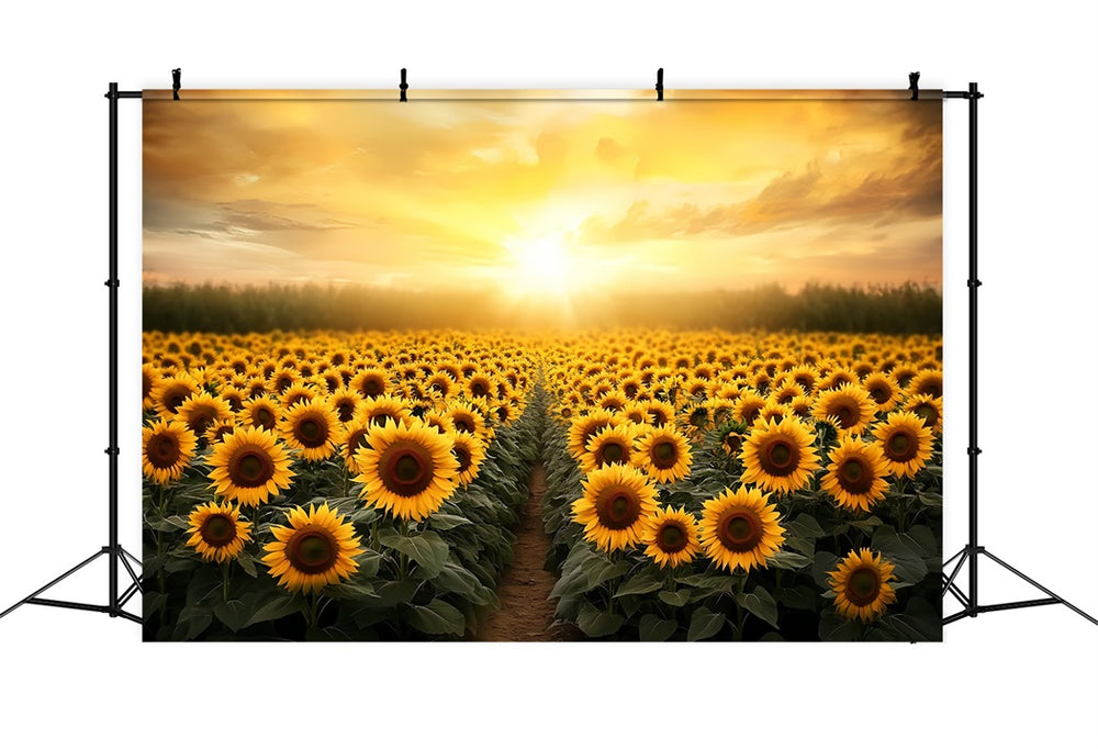 Fall Sunflower Backdrop Flower Field Golden Horizon Autumn Photography