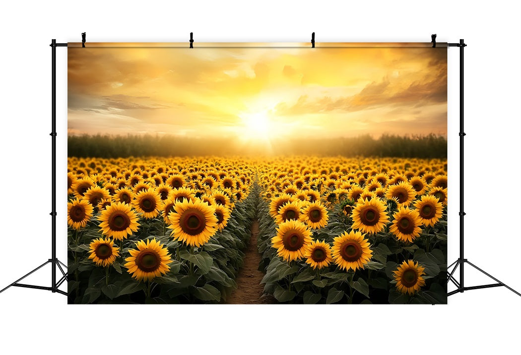 Fall Sunflower Backdrop Flower Field Golden Horizon Autumn Photography Backdrops CSH58-220
