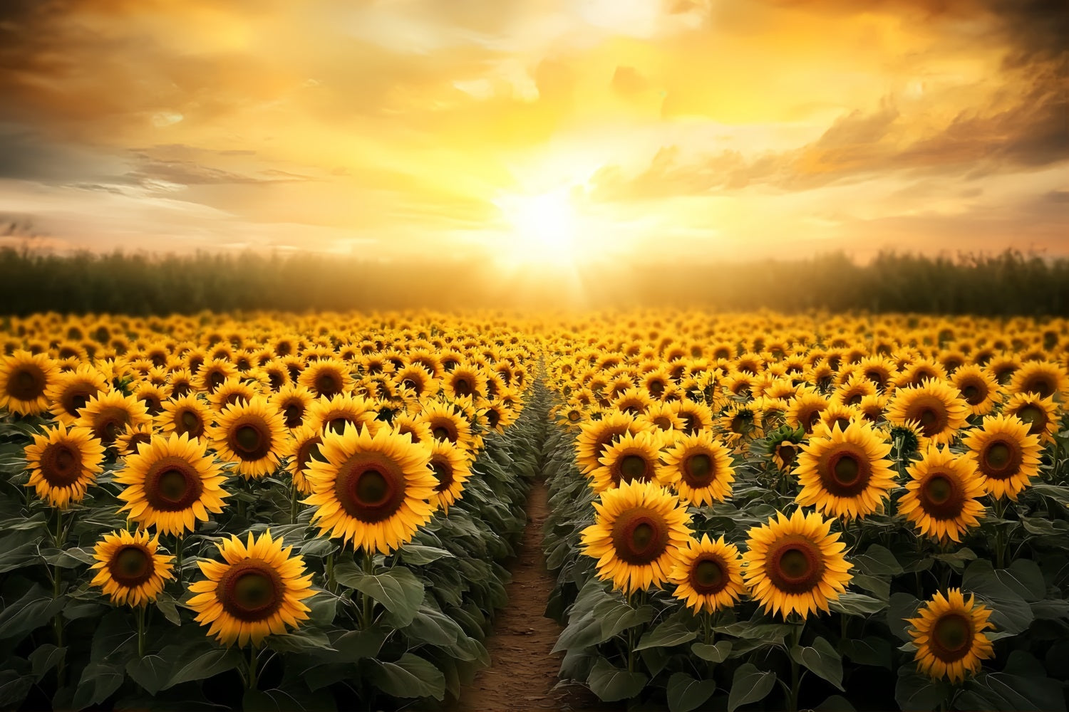 Fall Sunflower Backdrop Flower Field Golden Horizon Autumn Photography Backdrops CSH58-220