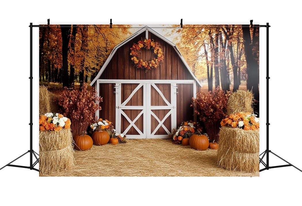 Fall Rustic Backdrop Rustic Barn Pumpkin Harvest Autumn Backdrop CSH58-222