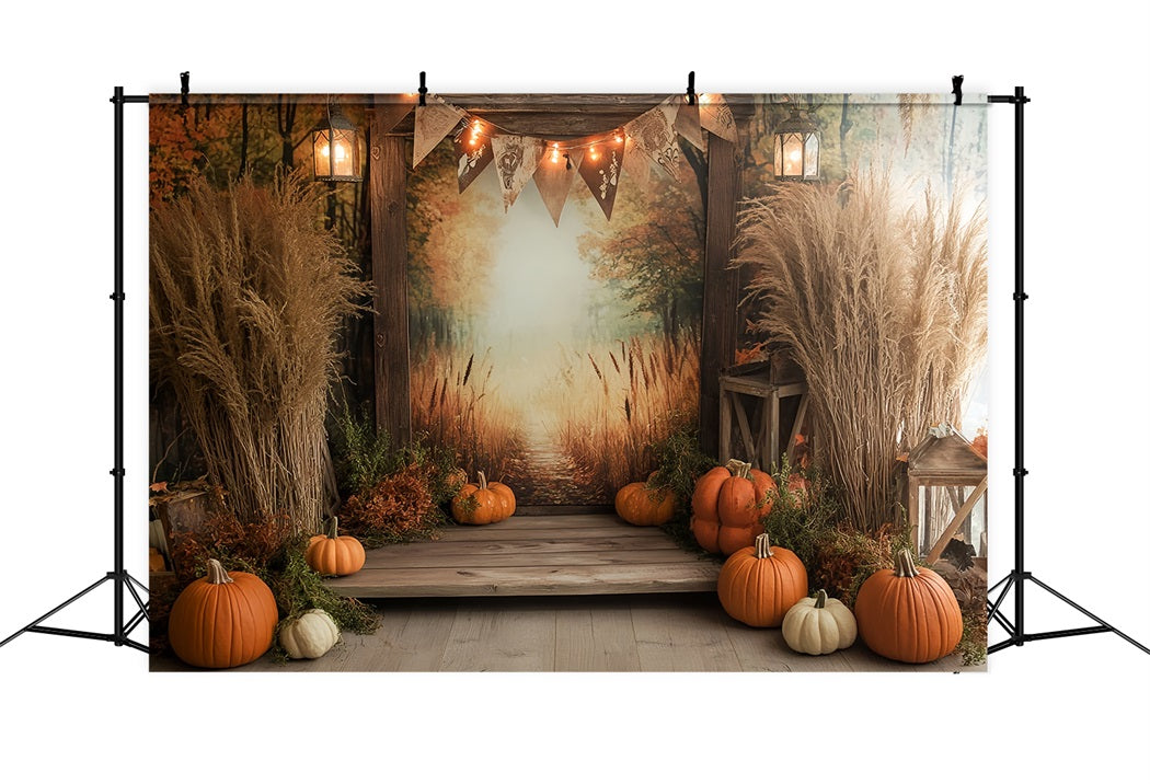 Autumn Rustic Backdrop Golden Path Autumn Pumpkins Fall Photo Backdrops CSH58-223