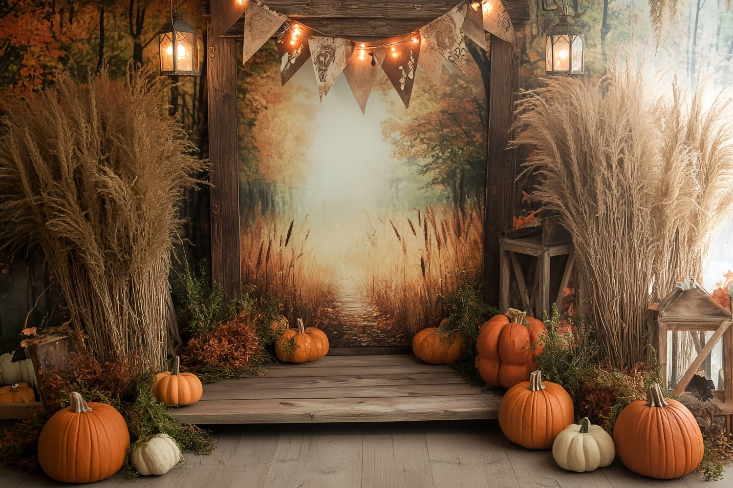 Autumn Rustic Backdrop Golden Path Autumn Pumpkins Fall Photo Backdrops CSH58-223