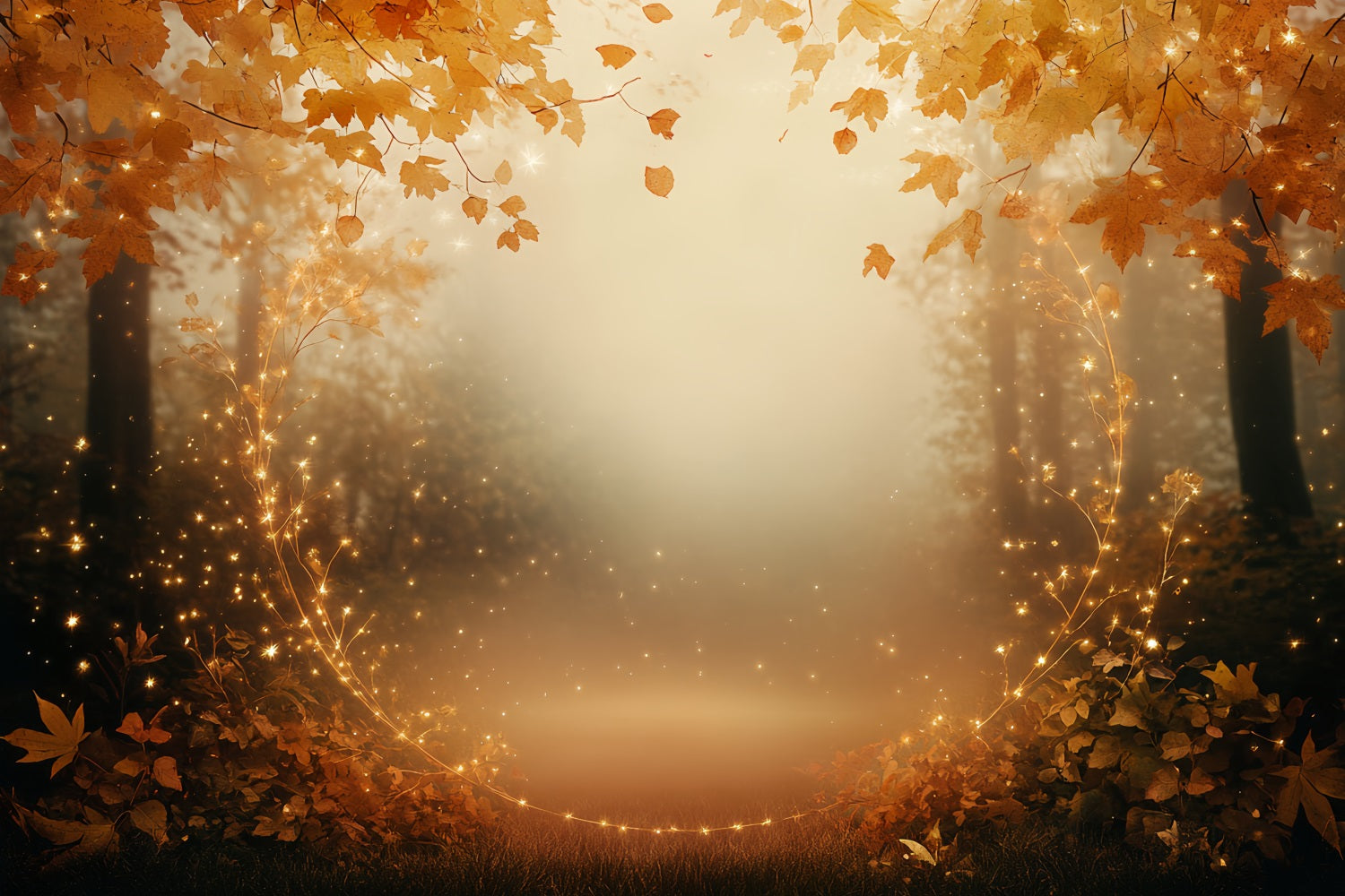 Fall Nature Backdrop Golden Leaves Sparkling Circle Autumn Backdrops CSH58-227