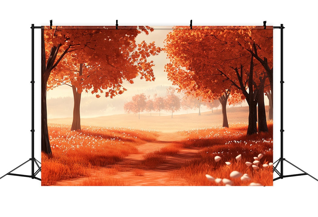 Autumn Nature Backdrop Autumn Meadow Red Trees Fall Photo Backdrop CSH58-228
