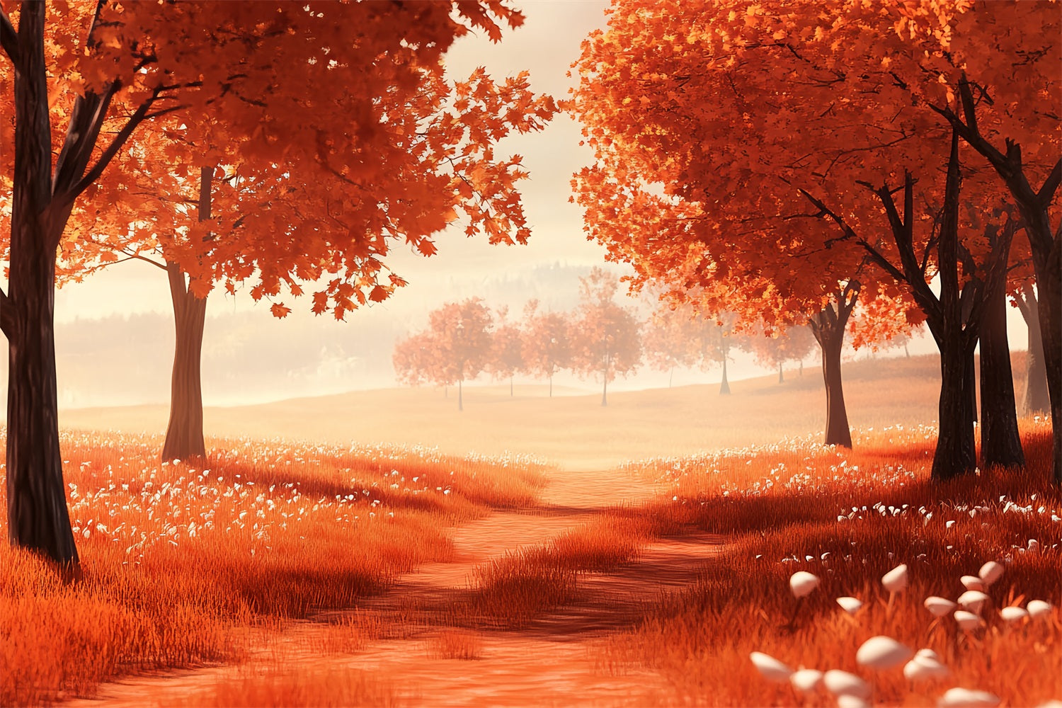 Autumn Nature Backdrop Autumn Meadow Red Trees Fall Photo Backdrop CSH58-228