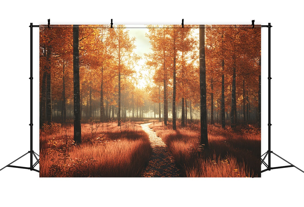 Fall Nature Backdrop Sunlit Path Golden Forest Fall Photography Backdrop CSH58-229
