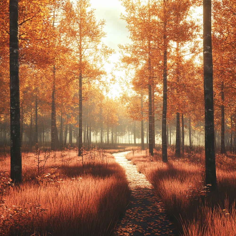 Fall Nature Backdrop Sunlit Path Golden Forest Fall Photography Backdrop CSH58-229