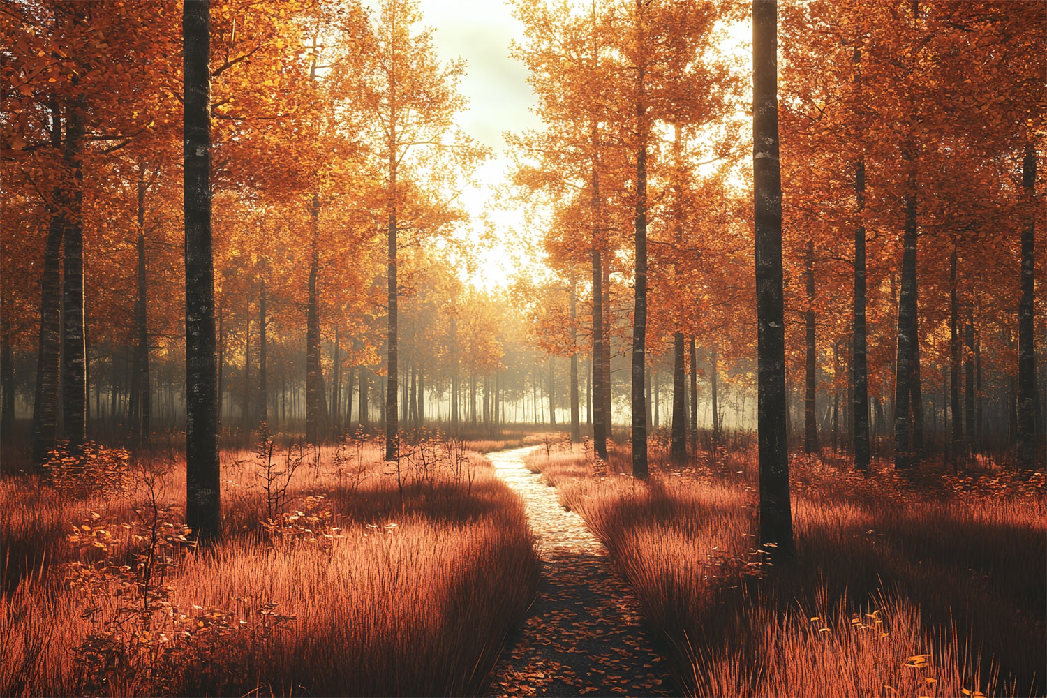 Fall Nature Backdrop Sunlit Path Golden Forest Fall Photography Backdrop CSH58-229