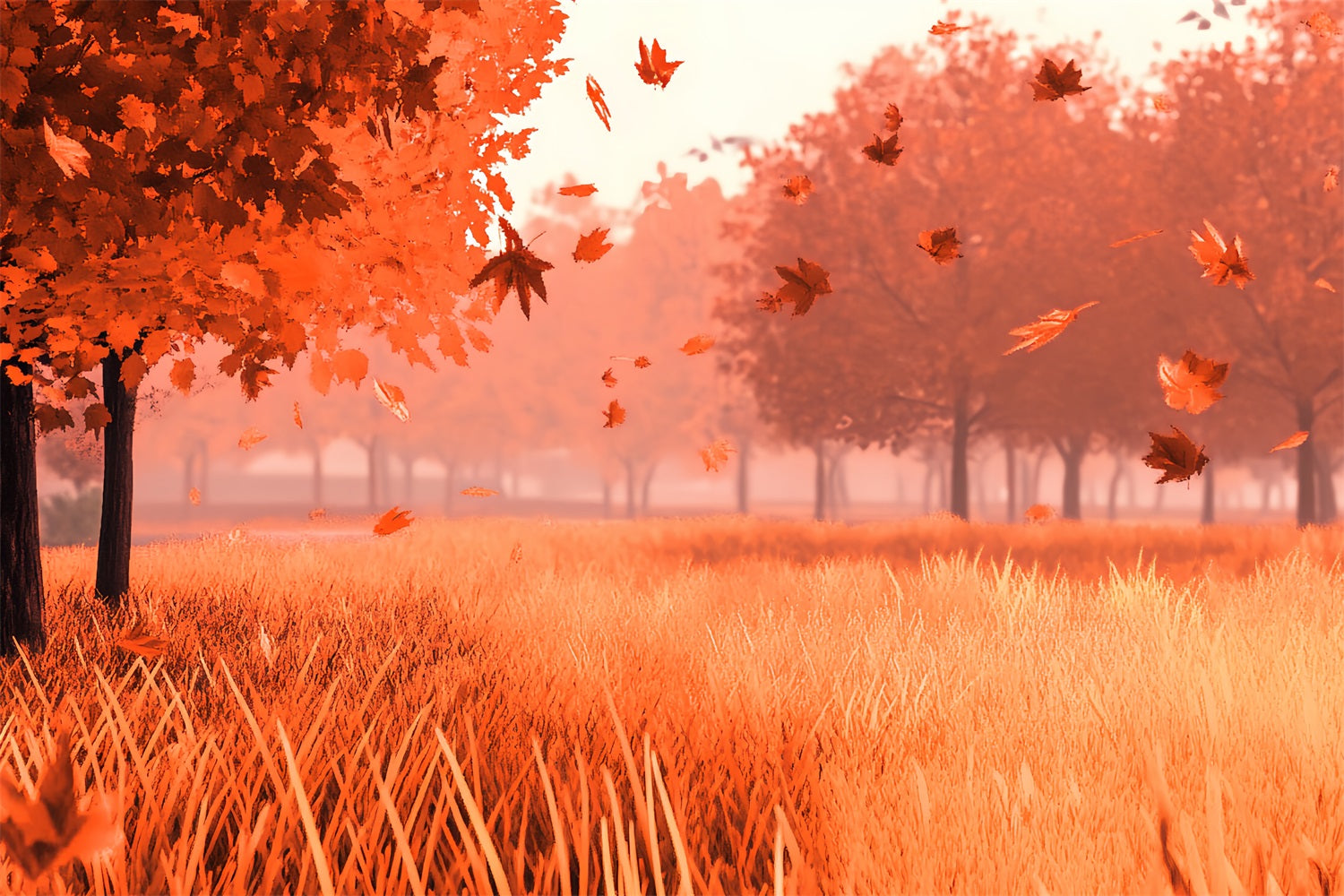 Fall Nature Backdrop Falling Leaves Autumn Field Fall Leaves Backdrop CSH58-230
