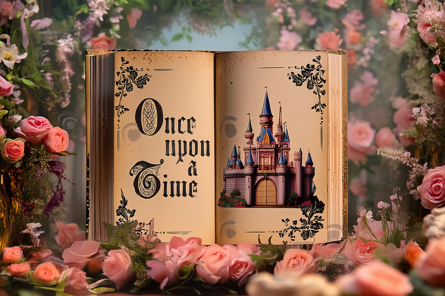 Once Upon a Time Backdrop Enchanted Rose Castle Pages Kids Photo Backdrop CSH58-233