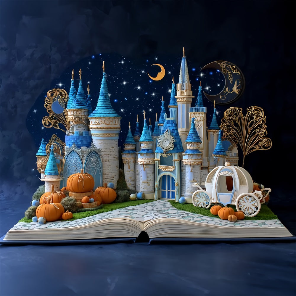 Once Upon a Time Backdrop Midnight Pumpkin Carriage Castle Kids Backdrops CSH58-234