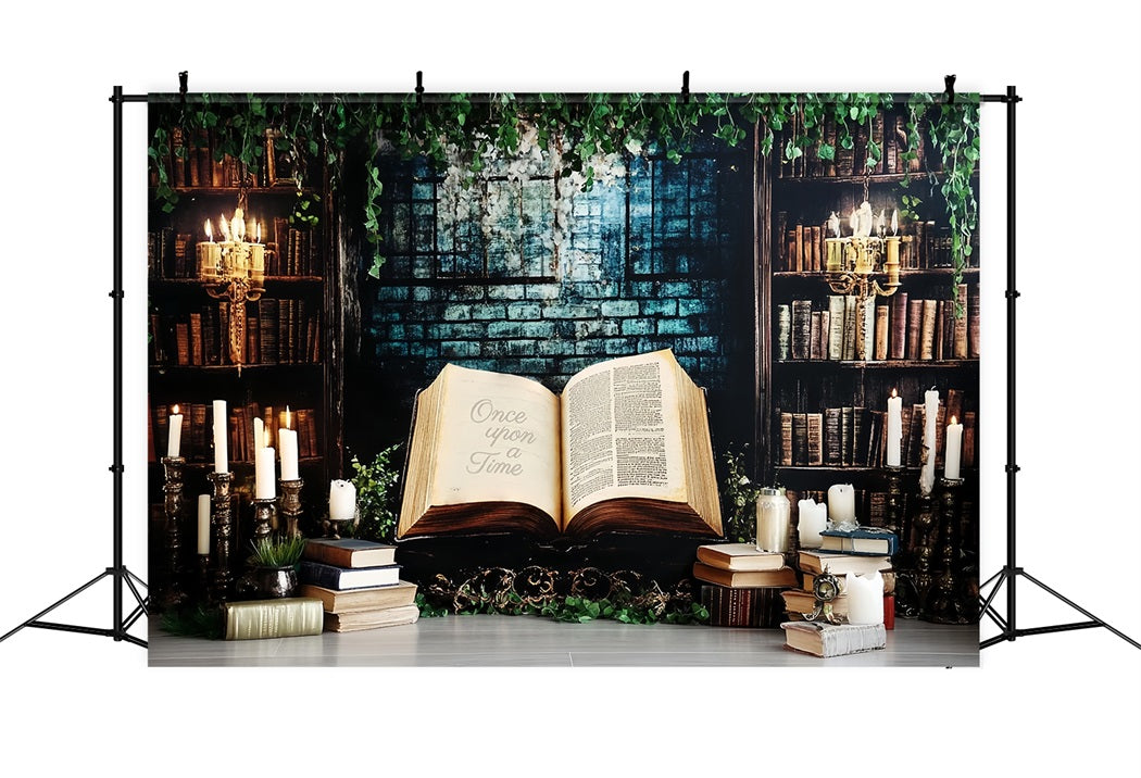 Once Upon a Time Backdrop Vintage Library Candlelit Storybook Children Backdrops CSH58-235