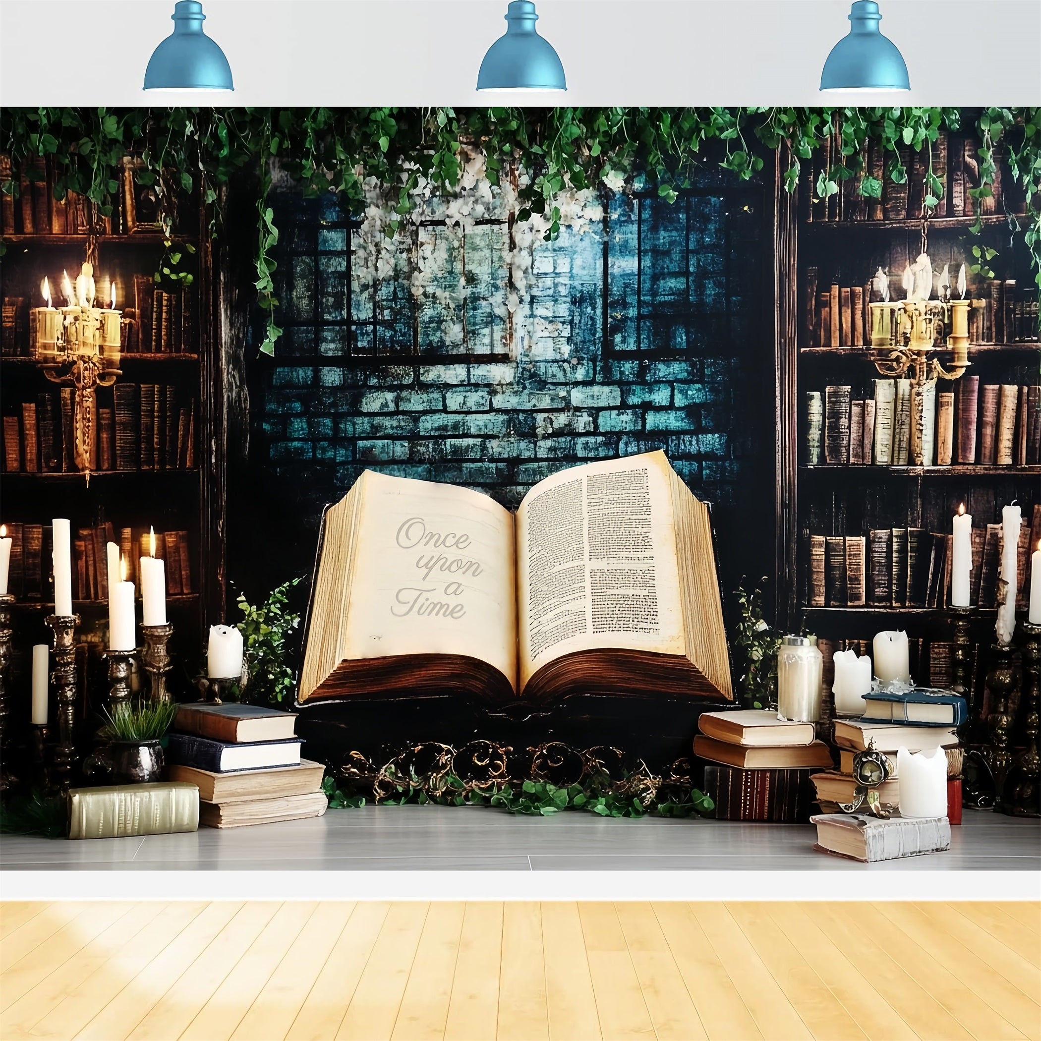 Once Upon a Time Backdrop Vintage Library Candlelit Storybook Children Backdrops CSH58-235