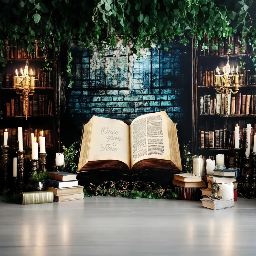 Once Upon a Time Backdrop Vintage Library Candlelit Storybook Children Backdrops CSH58-235