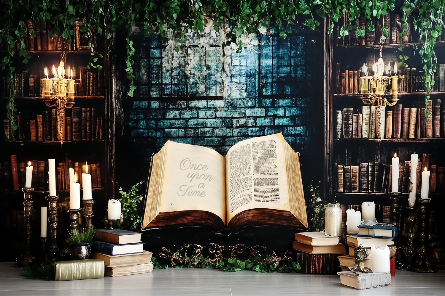 Once Upon a Time Backdrop Vintage Library Candlelit Storybook Children Backdrops CSH58-235