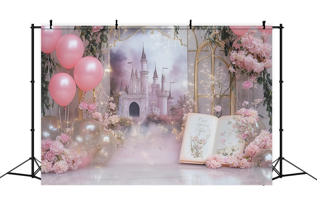 Once Upon a Time Backdrop Pink Castle Balloons Dreambook Newborn Backdrop CSH58-236