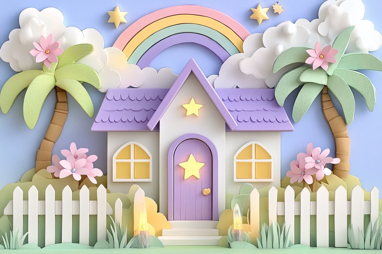 Newborn Cute Backdrop Pastel Rainbow Cottage Fantasy Newborn Photoshoot Backdrop CSH58-237