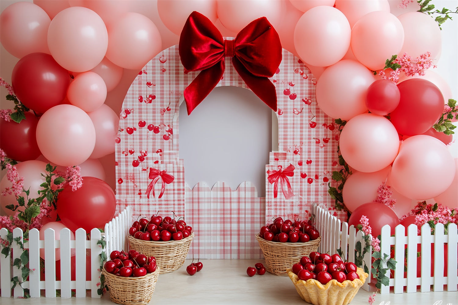 Children Cute Backdrop Cherry Balloon Basket Delight Newborn Photoshoot Backdrop CSH58-239