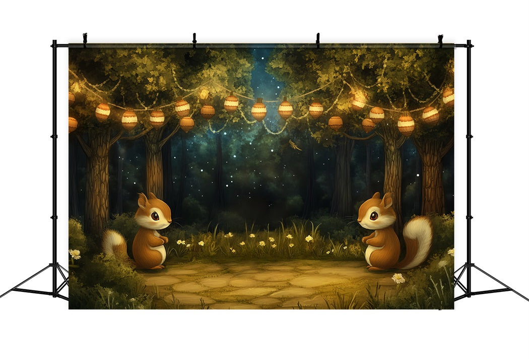 Newborn Cute Backdrop Forest Squirrel Lantern Night Newborn Backdrop CSH58-240