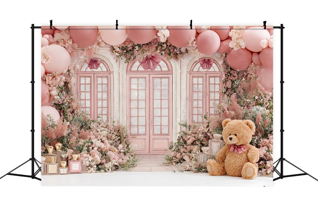 Children Cute Backdrop Pink Teddy Floral Balloon Shop Children Backdrops CSH58-241