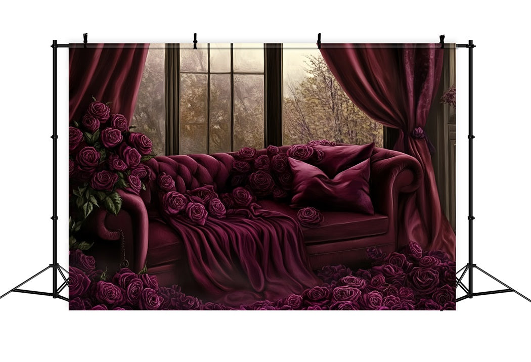 Sexy Boudoir Backdrop Burgundy Roses Velvet Sofa Boudoir Backdrop CSH58-247