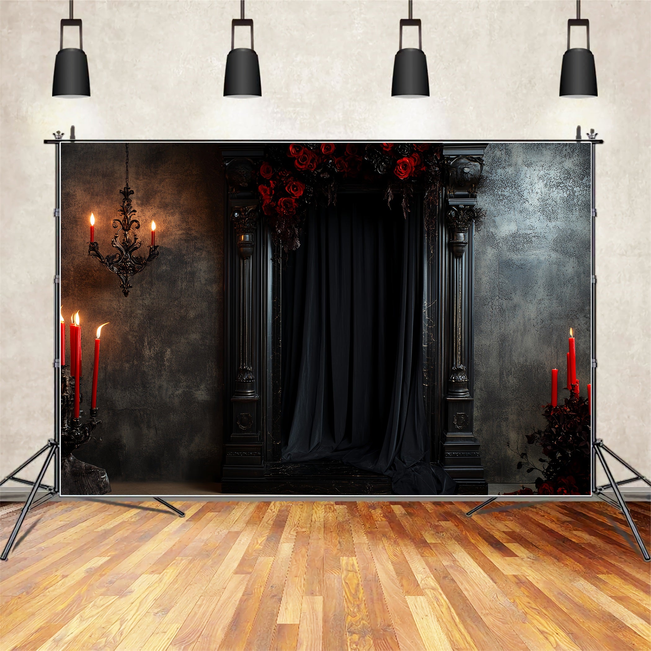 Sexy Boudoir Backdrop Gothic Black Candle Roses Boudoir Photo Backdrops CSH58-249