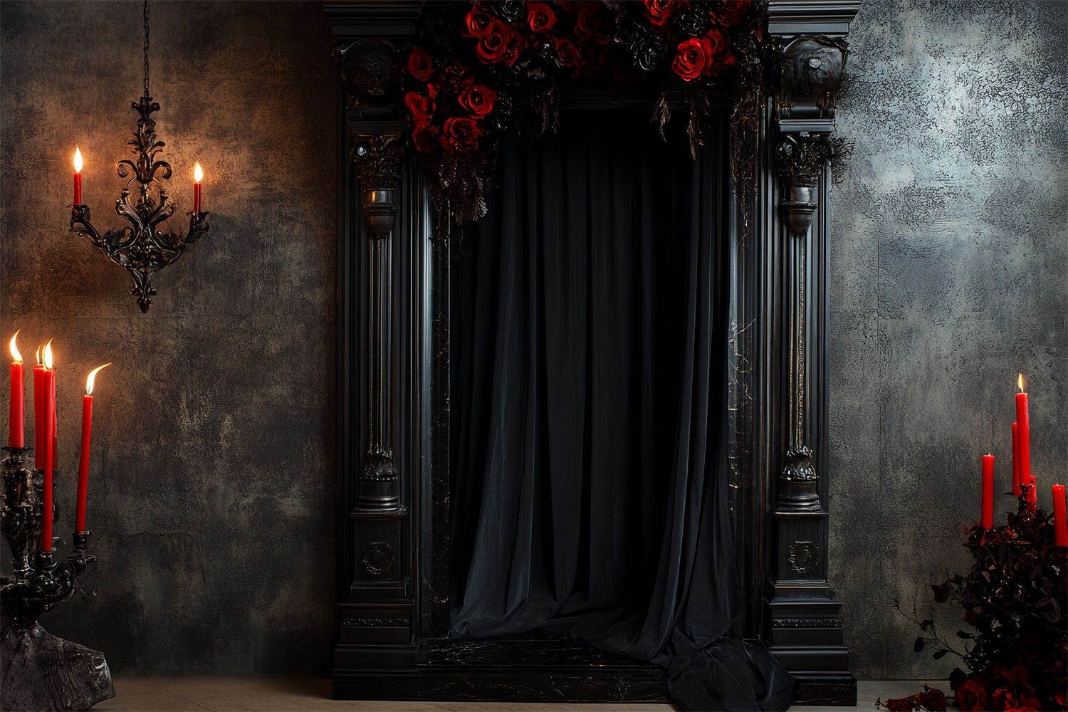 Sexy Boudoir Backdrop Gothic Black Candle Roses Boudoir Photo Backdrops CSH58-249