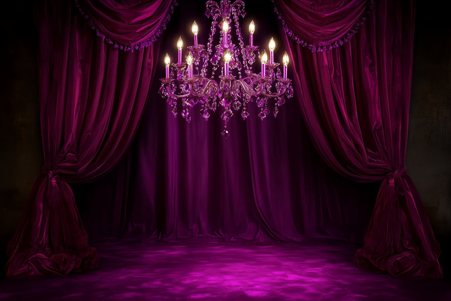 Boudoir Sexy Backdrop Magenta Velvet Chandelier Drapes Boudoir Backdrop CSH58-251