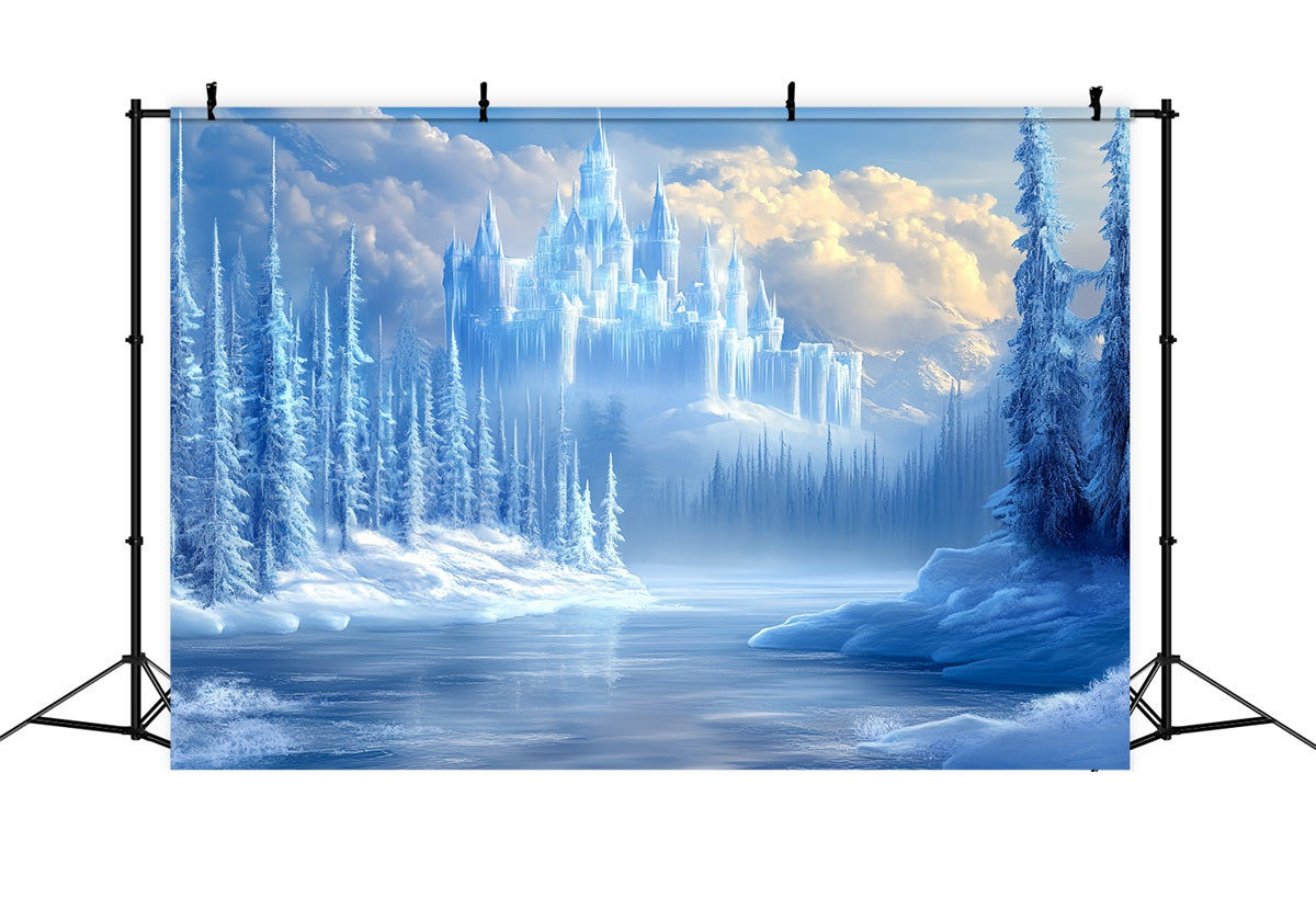 Frozen Backdrop Frozen Pine Forest with Crystal Ice Castle Winter Castle Backdrop CSH58-28
