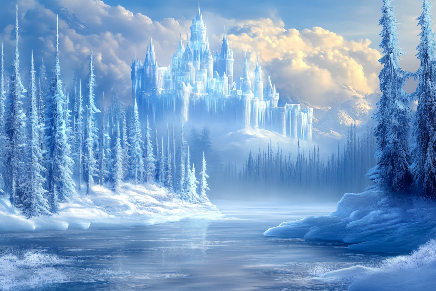 Frozen Backdrop Frozen Pine Forest with Crystal Ice Castle Winter Castle Backdrop CSH58-28