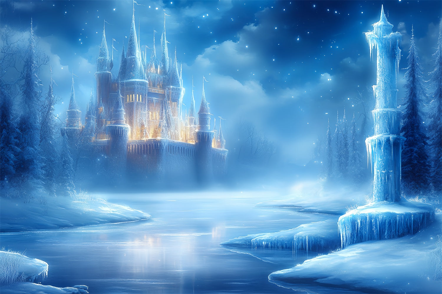 Frozen Backdrop Glowing Winter Fortress by Frozen River Winter Wonderland Backdrop Ideas CSH58-29