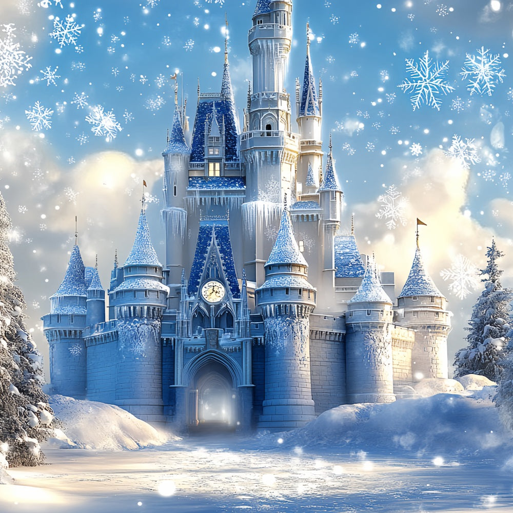 Frozen Backdrop Snowflake-Adorned Royal Ice Palace Winter Castle Backdrop CSH58-30