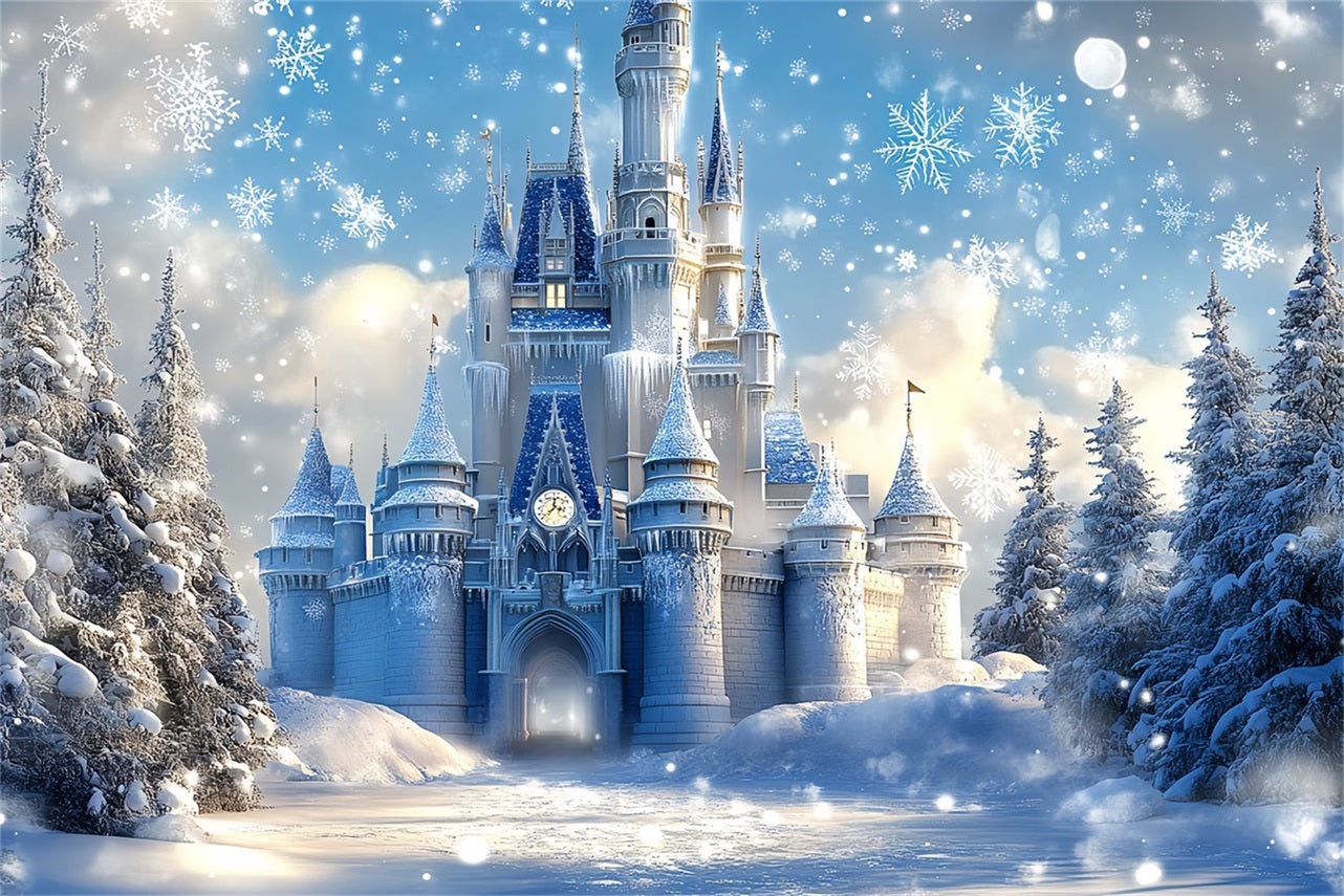 Frozen Backdrop Snowflake-Adorned Royal Ice Palace Winter Castle Backdrop CSH58-30