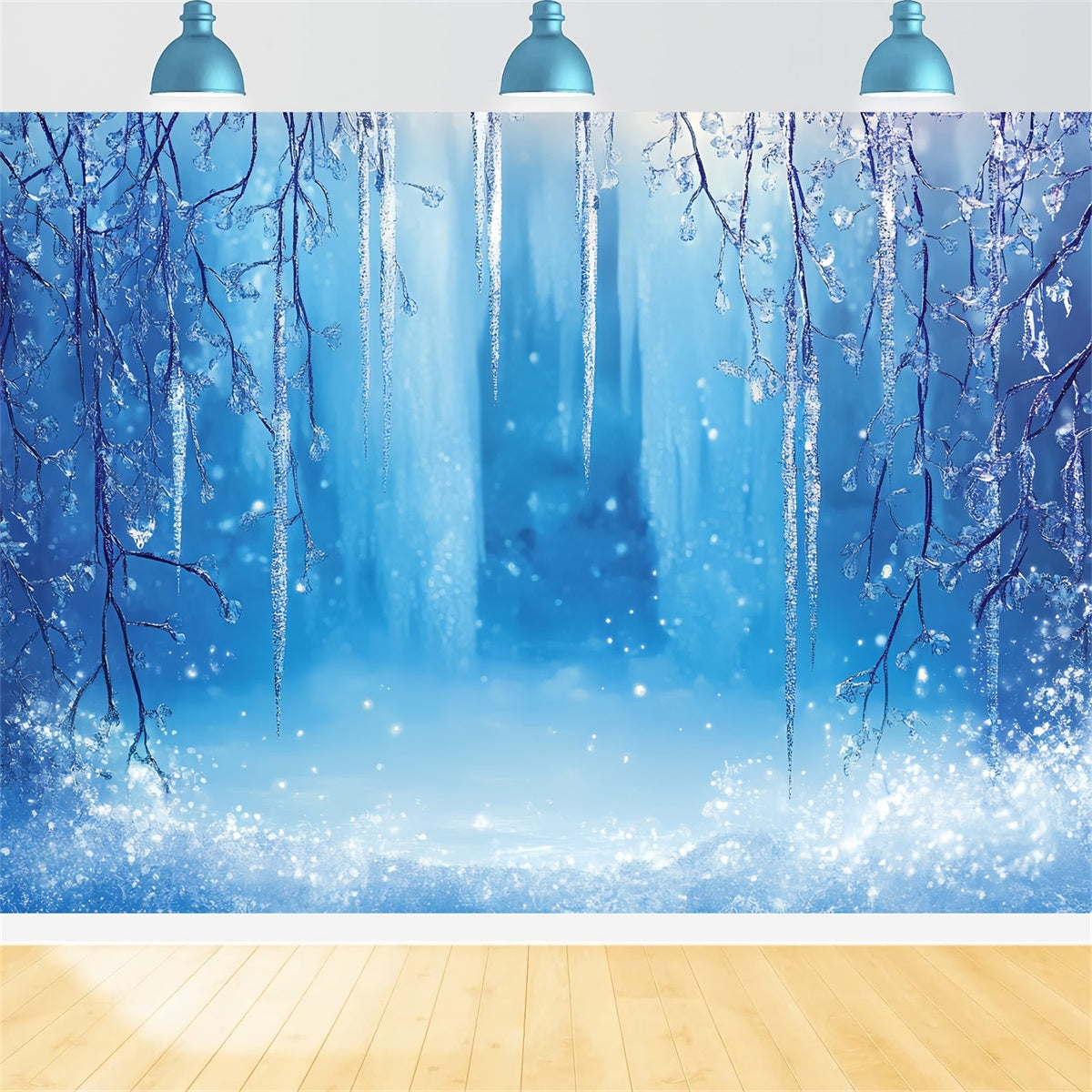 Frozen Backdrop Sparkling Icicle Canopy with Frosty Glow Winter Wonderland Backdrop CSH58-31