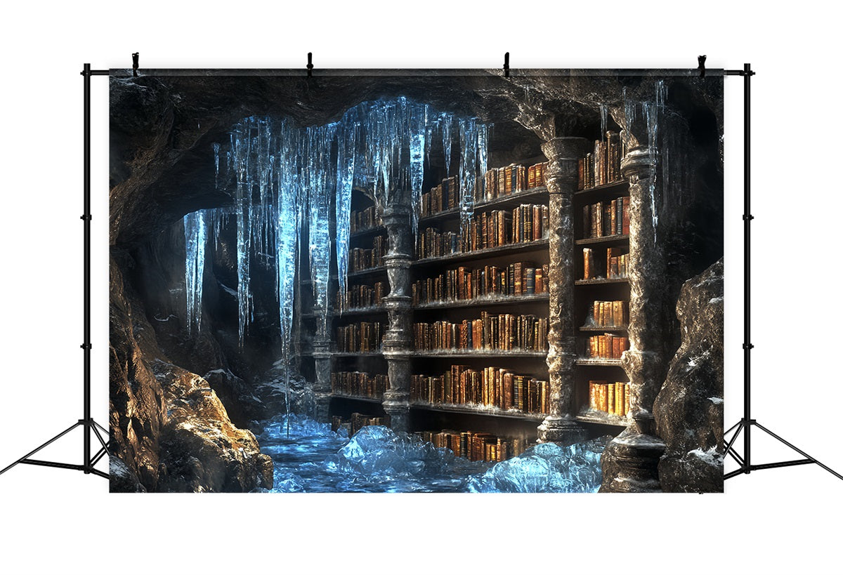 Frozen Backdrop Frozen Cavern Ancient Library with Icicles Winter Backdrop Photography CSH58-32