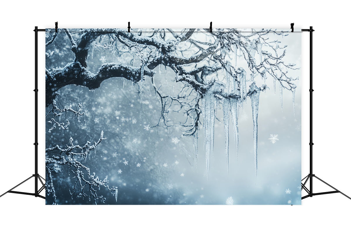 Frozen Backdrop Snowy Tree Branches and Falling Snowflakes Winter Backdrop for Photography CSH58-33