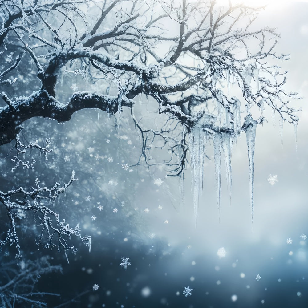 Frozen Backdrop Snowy Tree Branches and Falling Snowflakes Winter Backdrop for Photography CSH58-33