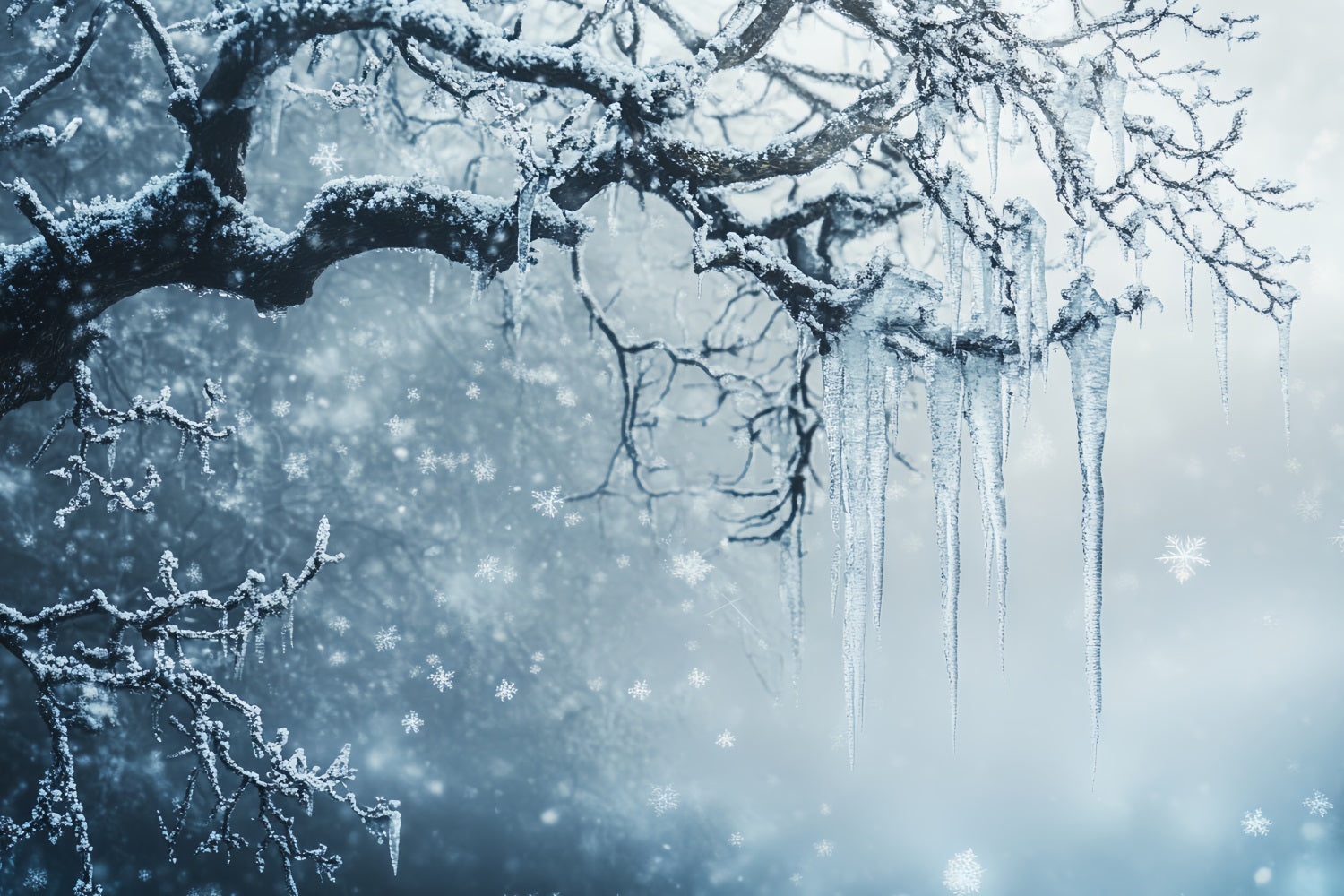 Frozen Backdrop Snowy Tree Branches and Falling Snowflakes Winter Backdrop for Photography CSH58-33