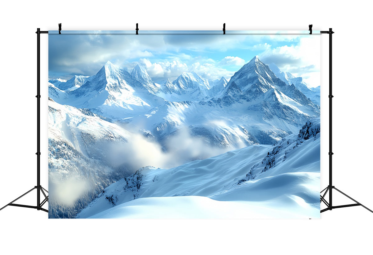 Nature Backdrop Clear Sky Rolling Snowy Mountains Winter Photography Backdrops CSH58-40