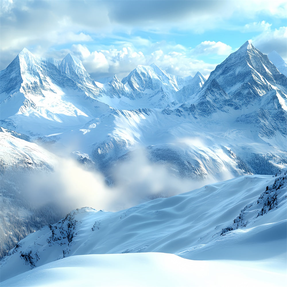 Nature Backdrop Clear Sky Rolling Snowy Mountains Winter Photography Backdrops CSH58-40