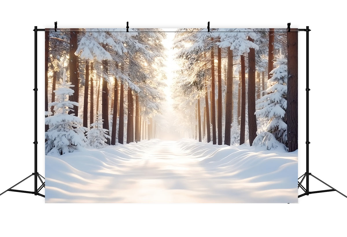Nature Backdrop Snow-covered Straight Forest Backlighting Warm Sunlight Winter Forest Backdrop CSH58-41