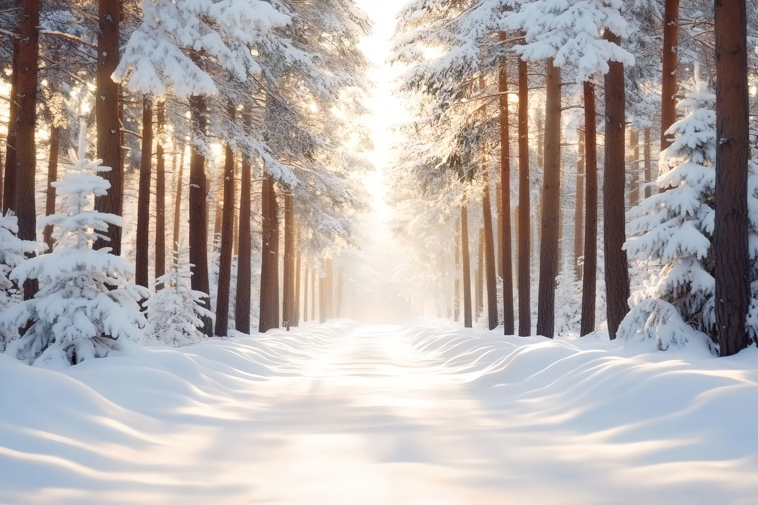 Nature Backdrop Snow-covered Straight Forest Backlighting Warm Sunlight Winter Forest Backdrop CSH58-41