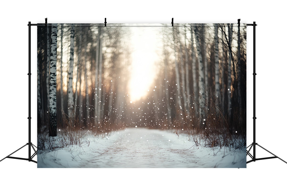 Nature Backdrop Falling Snow Birch Forest Blurred Backlight Winter Backdrops for Photography CSH58-44