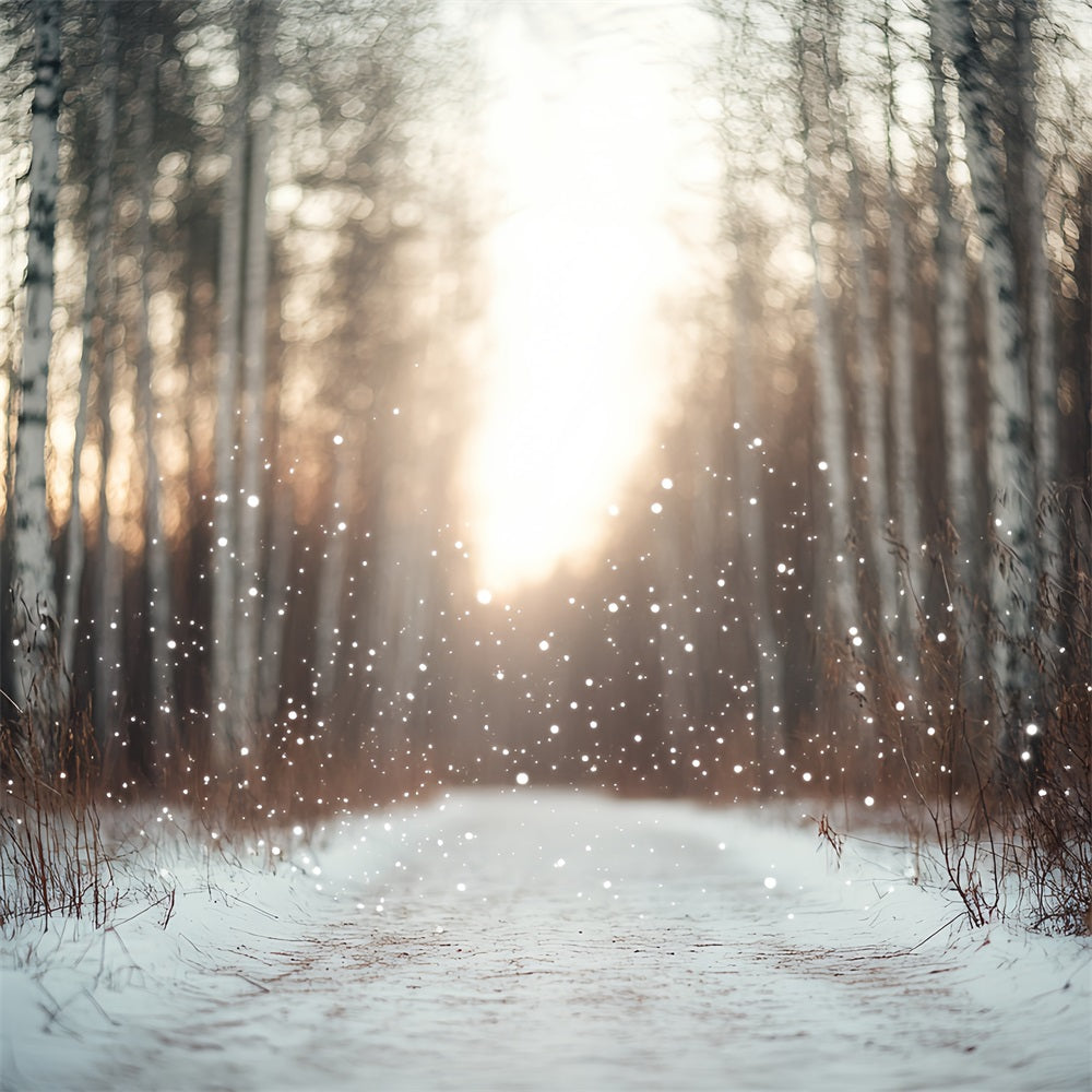 Nature Backdrop Falling Snow Birch Forest Blurred Backlight Winter Backdrops for Photography CSH58-44