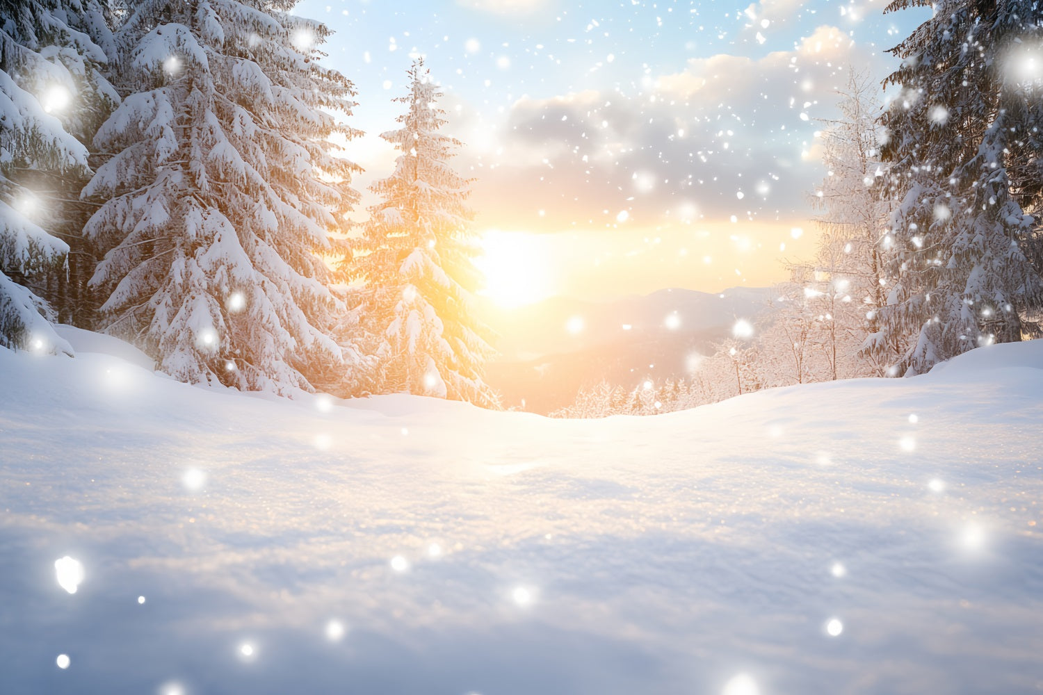 Nature Backdrop Dreamy Winter Warmth Snow Drift Forest Backdrop Winter Wonderland CSH58-45