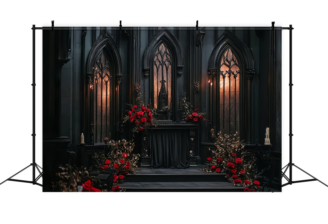Gothic Backdrop Black Gothic Altar Roses Halloween Photo Backdrop Ideas CSH58-49