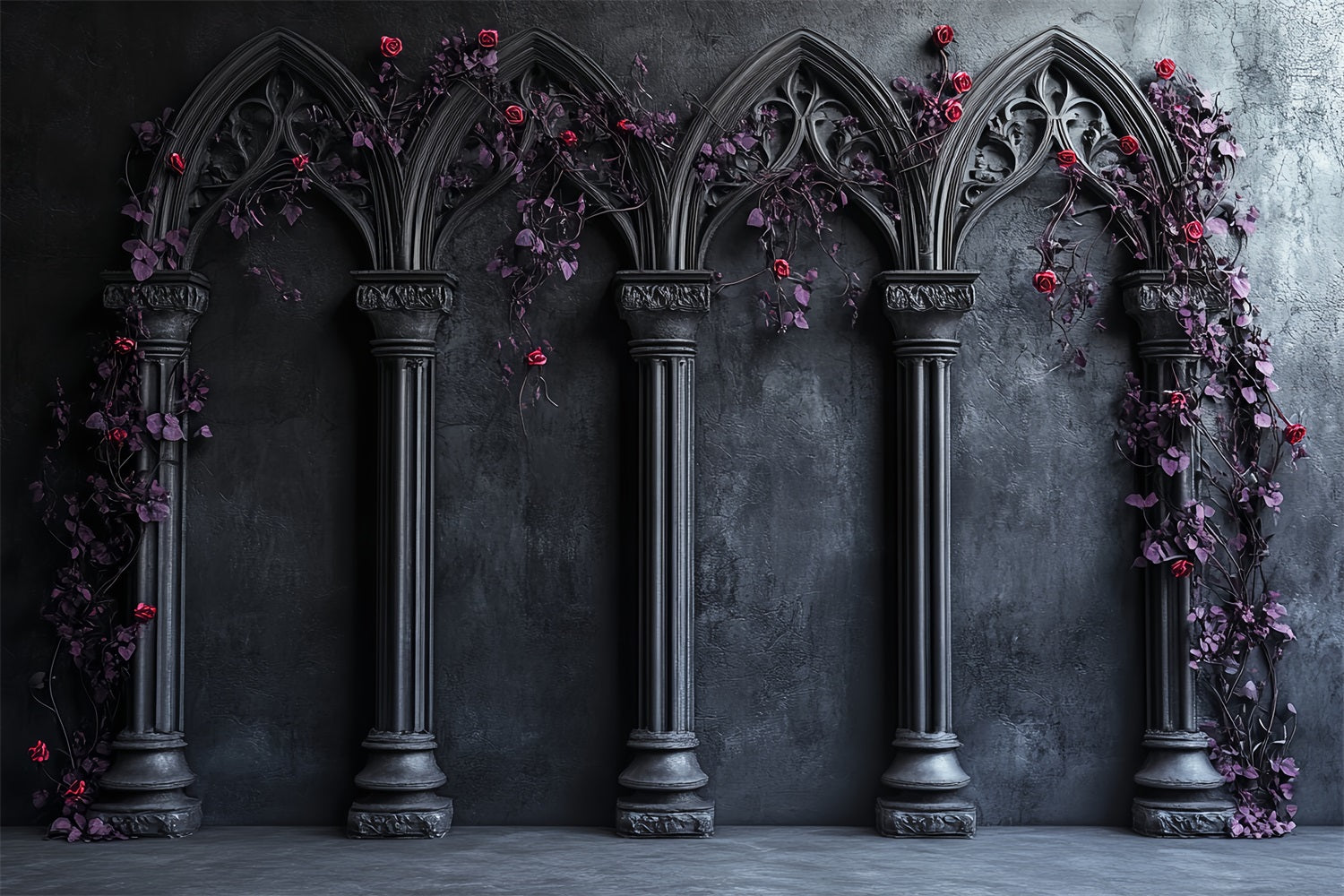 Gothic Backdrop Gothic Arches Crimson Roses Halloween Backdrops CSH58-50