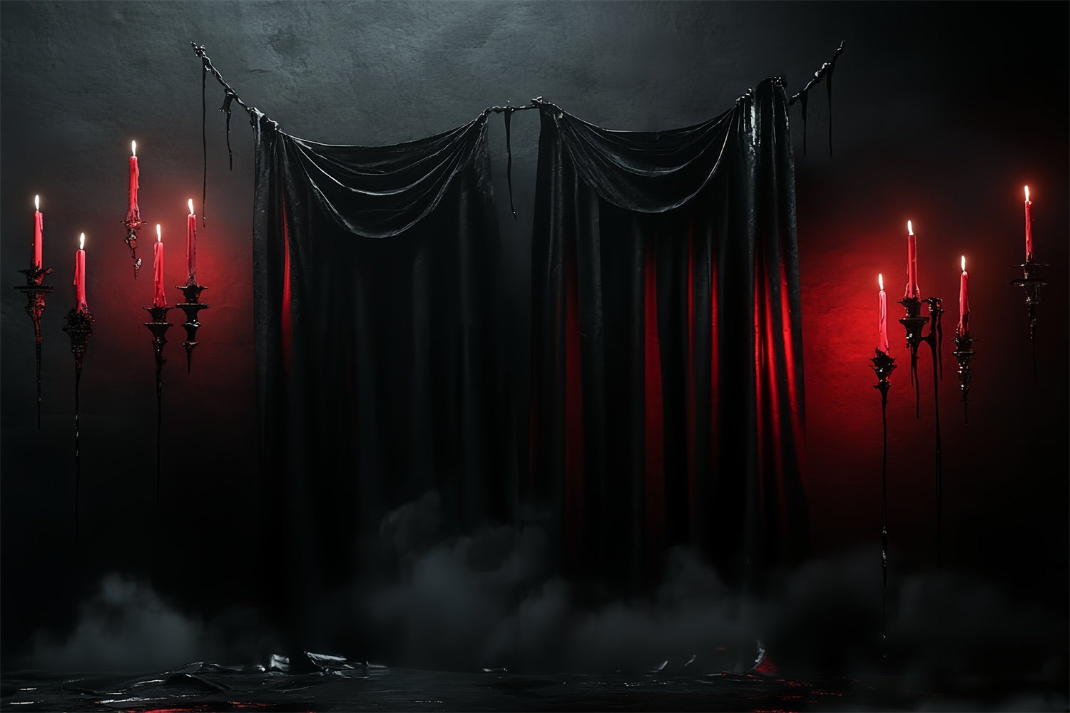 Gothic Backdrop Dark Drapes Red Candles Halloween Photography Backdrop CSH58-51