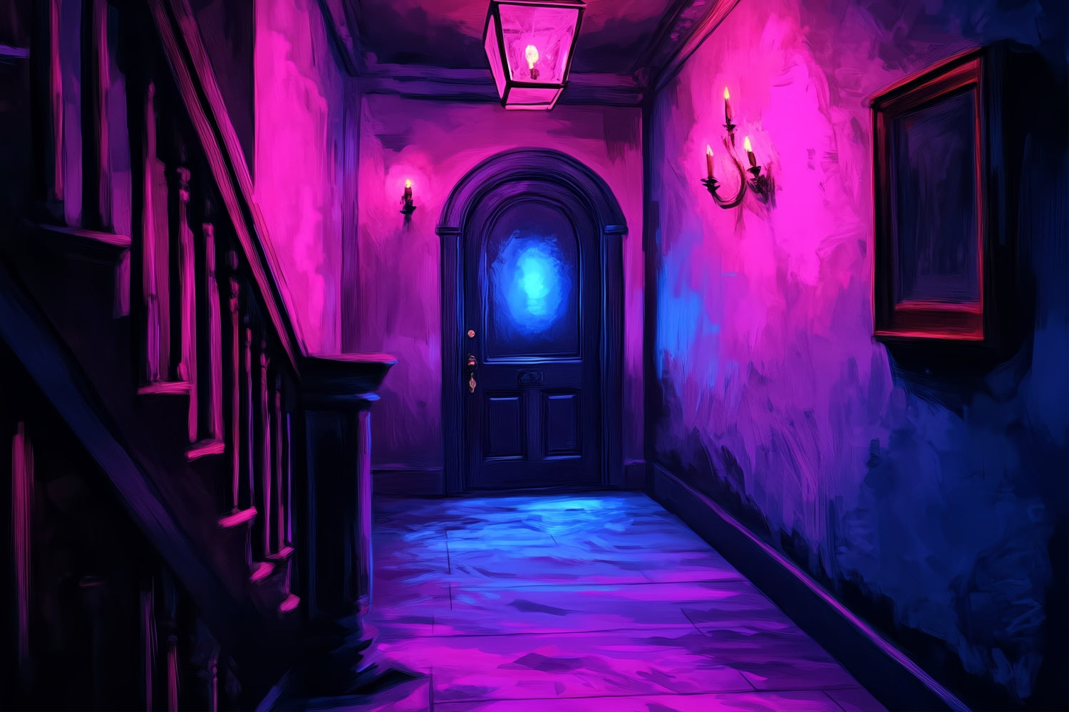 Spooky Backdrop Neon Haunted Corridor Glow Halloween Backdrops CSH58-53