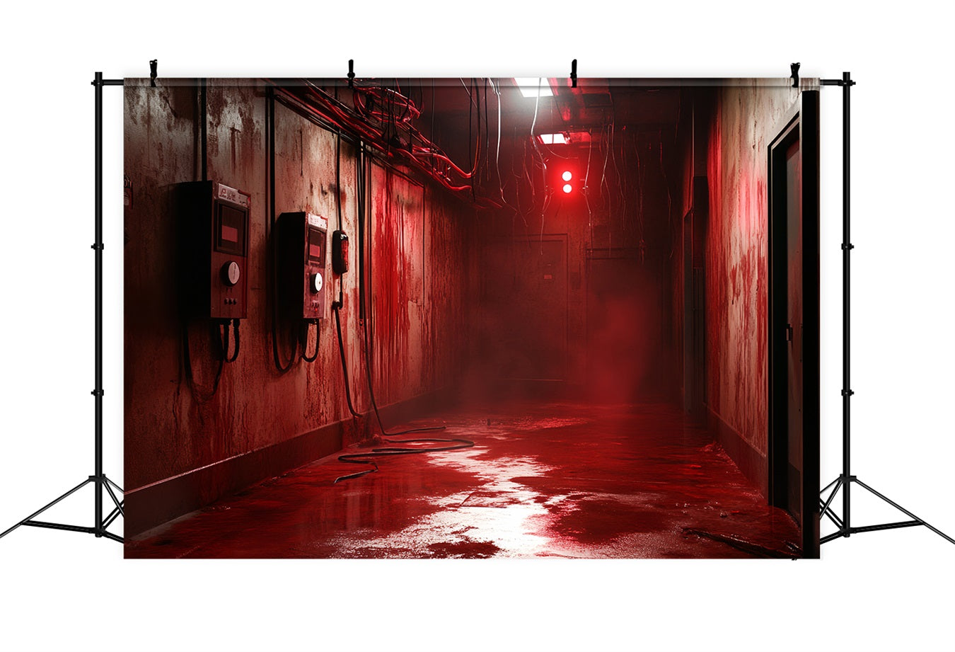 Spooky Backdrop Industrial Dark Red Corridor Halloween Backdrop Ideas CSH58-54